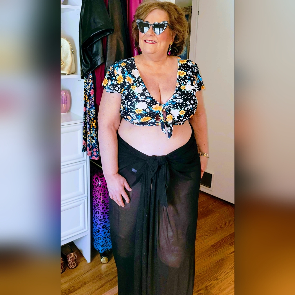 NEW NWT MeetCurve Plus Size Flowered Flutter Sleeve Bikini Top & Brief Sz 4 XL